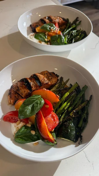 Simple Summer Dinners Forever And Ever <3 Grilled Salmon, Veggies, A β photo from Instagram