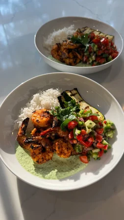 Grilled Blackened Shrimp With A Simple Chopped Salad And Green Godde — photo from Instagram