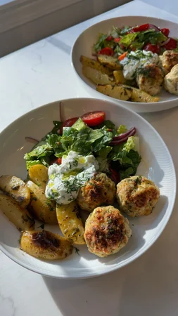 Greek Chicken Meatballs With Roasted Lemon Potatoes, Greek Salad And — photo from Instagram